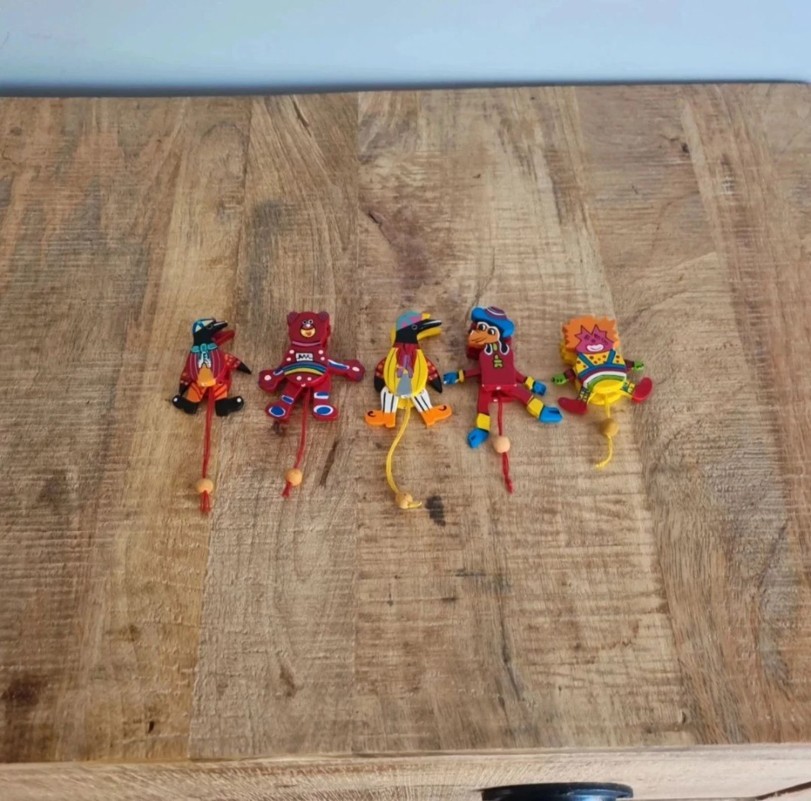 Lot de 5 jouets vintage articulés en bois à tirer